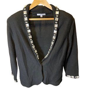CAbi Black Beaded Embellished Buttoned Scoop Neck Knit Blazer Jacket Sz XL